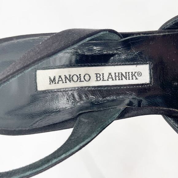 Manolo Blahnik Retro Black Satin Ornate Beaded Pointed Toe Slingback Heel IT 40 - Picture 10 of 13